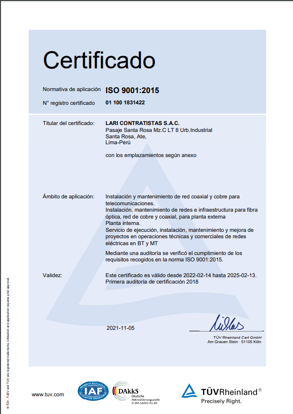 Certificados En Iso 9001 2015 – Grupo Lari