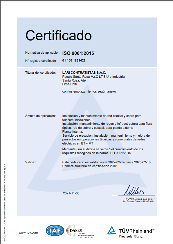 Certificados En Iso 9001 2015 Grupo Lari